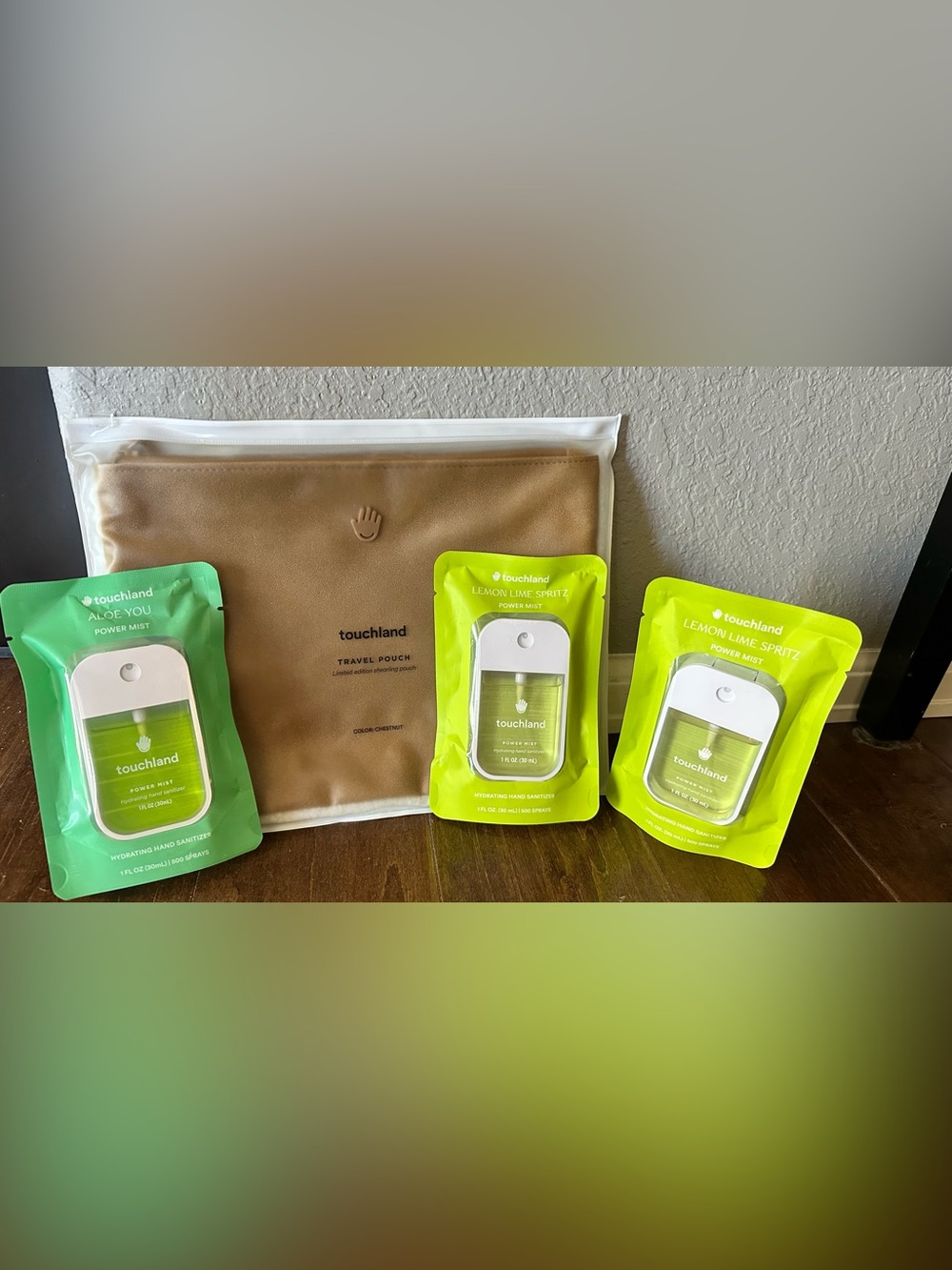 Touchland Travel Pouch and Three Hand Sanitizers